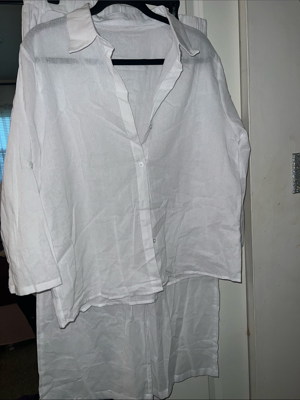 White linen pants set